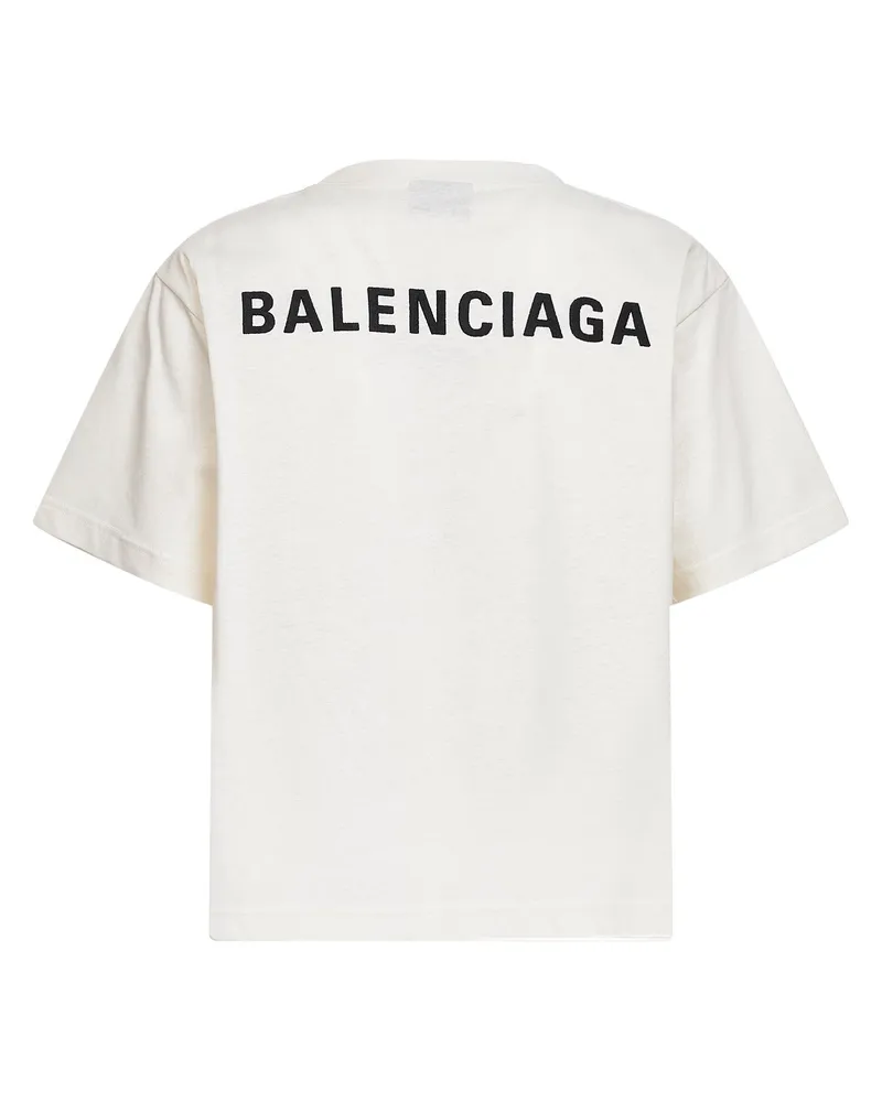 Balenciaga Logo-Embroidered Cotton T-Shirt — Ivory Ivory