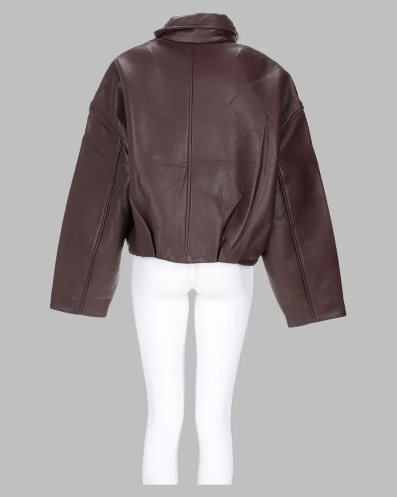 ROTATE Birger Christensen Bonded Leather Jacket — Brown Brown