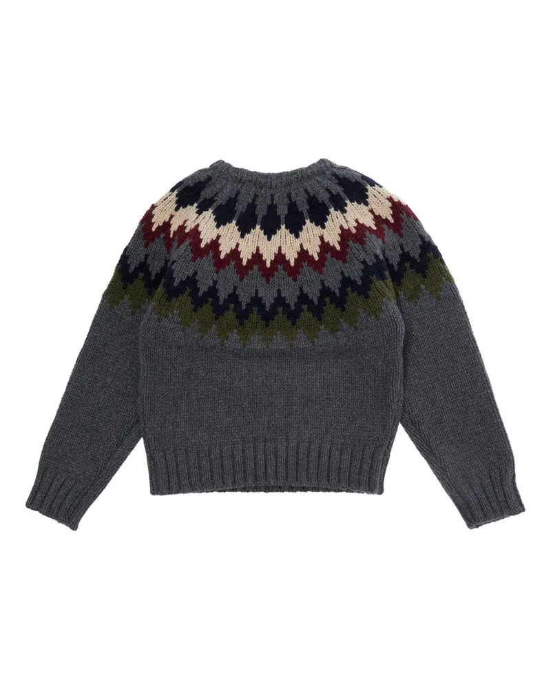 Dsquared2 Boys' Crewneck Sweater With Geometric Embroidery Grey Wool Tops Top Gray