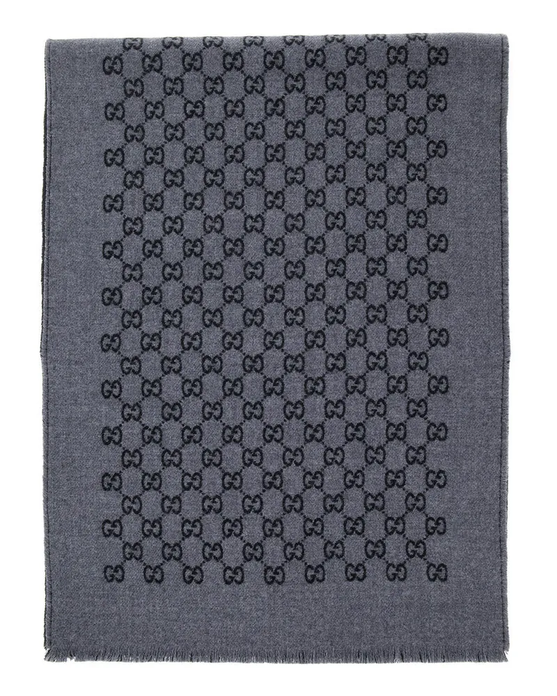 Gucci Men's Scarf Gg Jacquard Grey Wool Scarfs Gray
