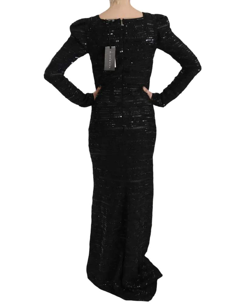 John Richmond Women Black Silk Full Length Sequined Gown Dress Black