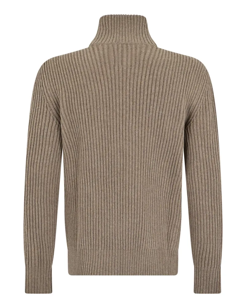 Maison Margiela Men's Zip Cardigan With Collar - Beige Melange Wool Cardigans Sweater Beige