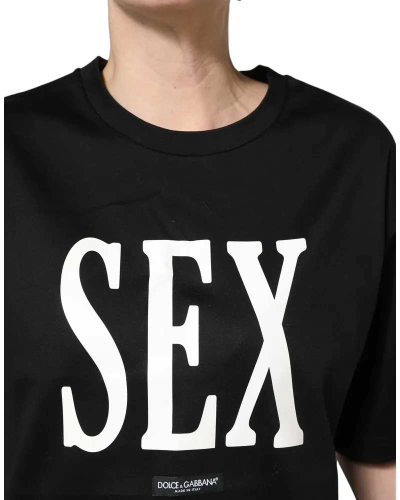 Dolce & Gabbana Women Black Jersey Graphic Short Sleeve Crew Neck T-Shirt Cotton Black