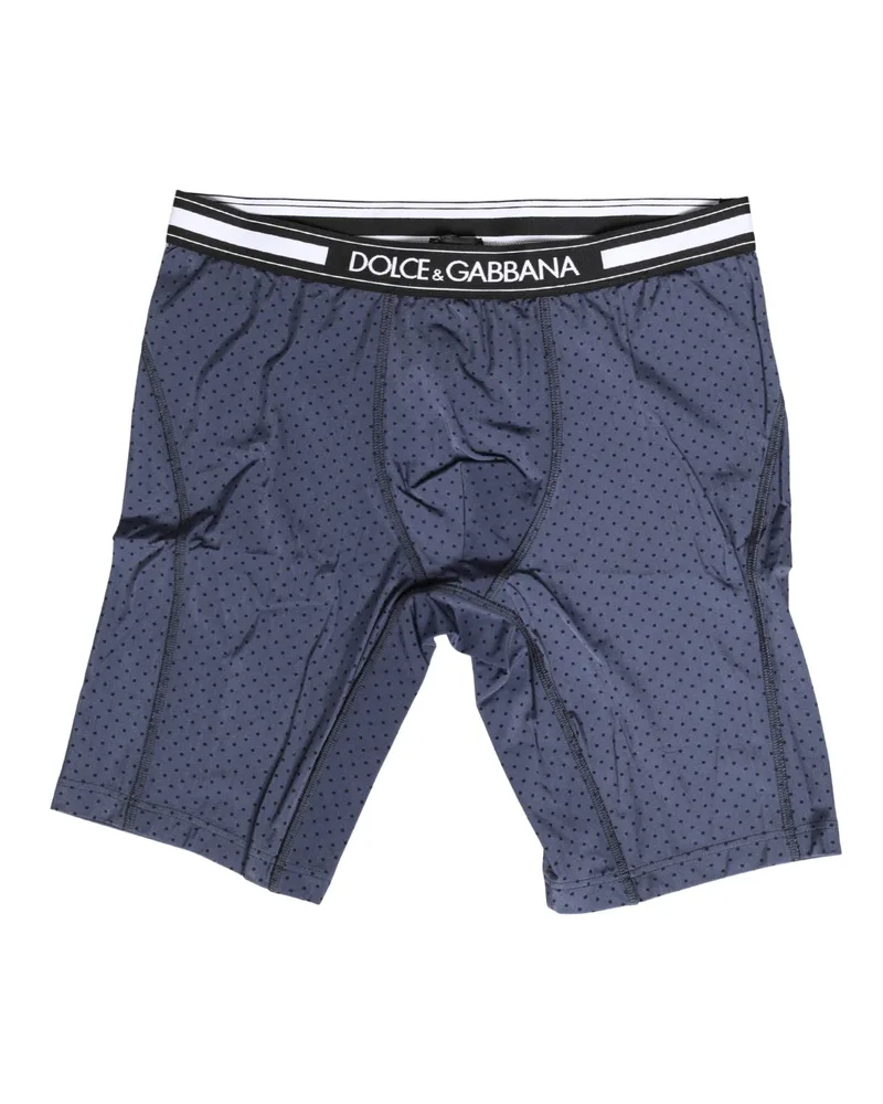 Dolce & Gabbana Dark Blue Polka Dots Men Bike Shorts Underwear Nylon Elastane Blue