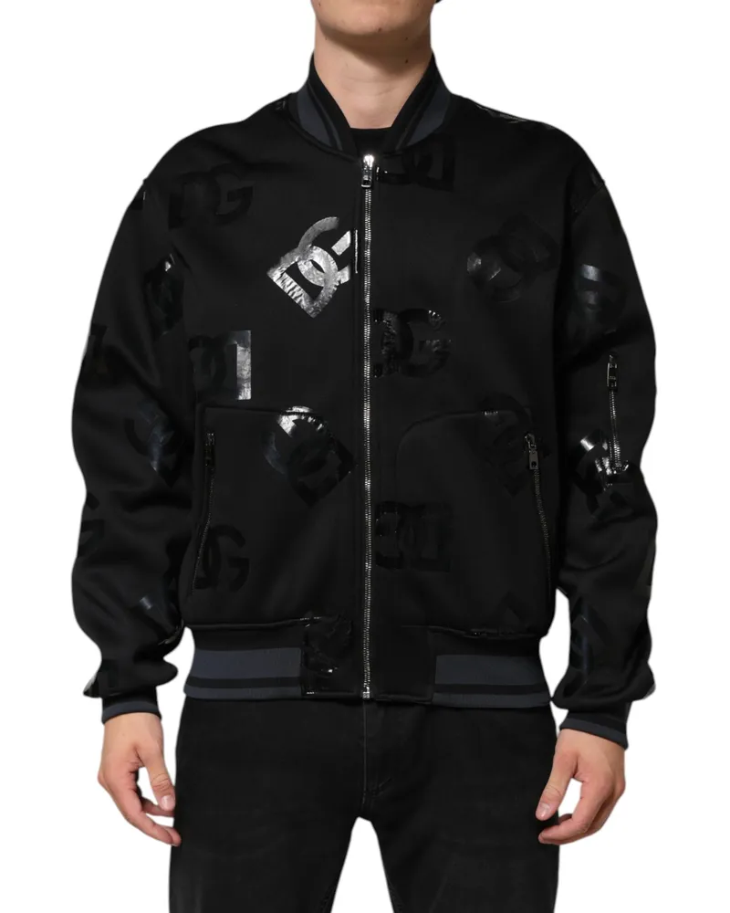 Dolce & Gabbana Black Wool Logo Dg Mania Men Bomber Jacket Cashmere Clothing Black