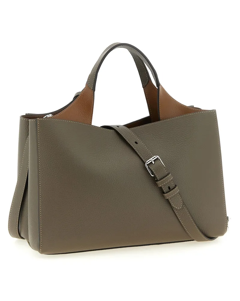 TOD'S Hammered Calf Leather Top Handle Bag — Taupe Taupe