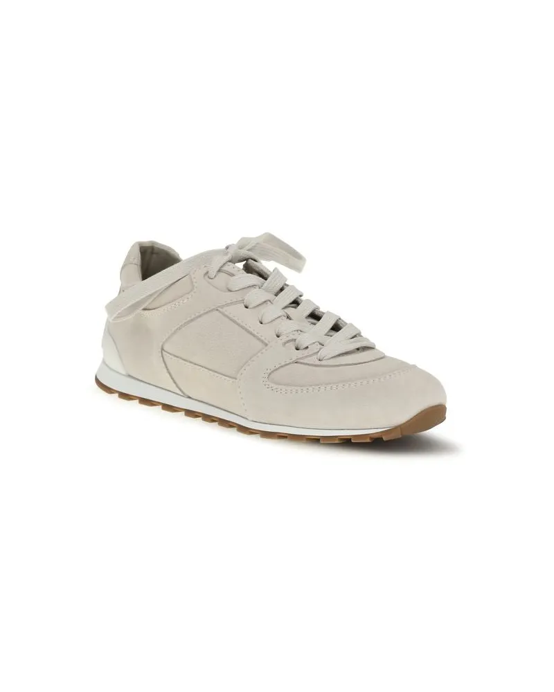 Brunello Cucinelli Women's Beige Calf Leather Bos Taurus Low Top Sneakers Beige