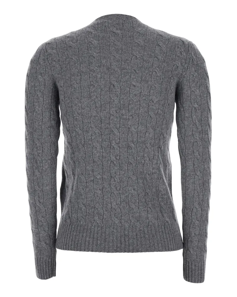 Ralph Lauren Women's Crewneck Sweater With Pony Embroidery, Grey Wool Tops Top Gray