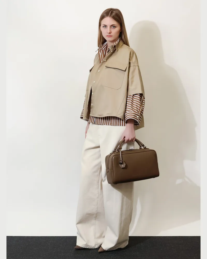 Brunello Cucinelli Women's Boston Explorer Leather Crossbody Bag Brown Shoulder Brown