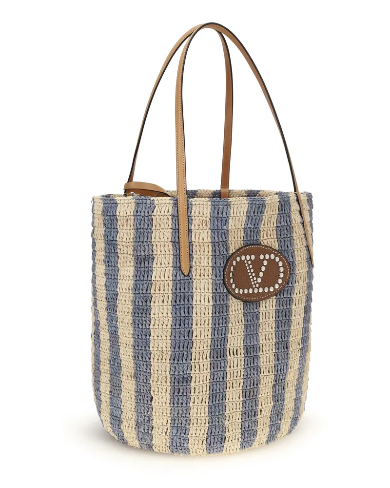 Valentino Garavani Women's Striped Raffia Bucket Bag Naturale-Verde-Natural Camel-Selleria Naturale/verde/natural Camel/selleria Multicolor