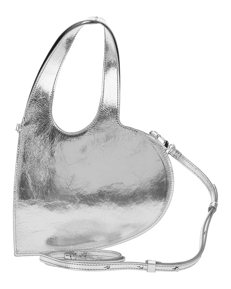 COPERNI Women's Heart-Shaped Metallic Crossbody Bag Cow Leather Shoulder Silver