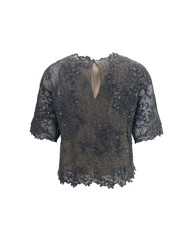 Brunello Cucinelli Sequined Lace Blouse — Gray Gray