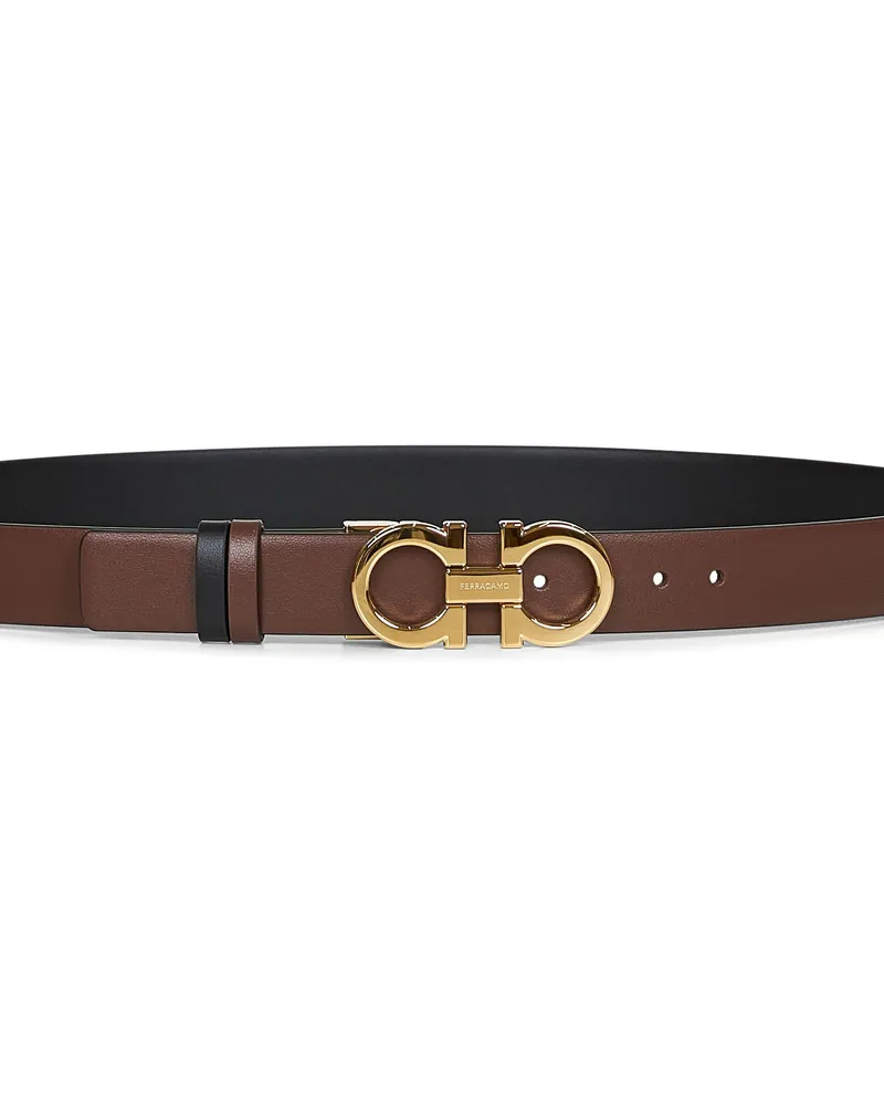 Ferragamo Women's Belt Gancini Reversible Cocoa Brown Leather Calf Brown