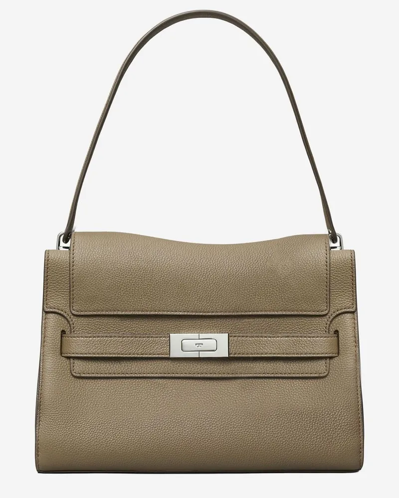 Tory Burch Women's Lee Radziwill Grand Bag Marrone Pelle Martellata Shoulder Brown