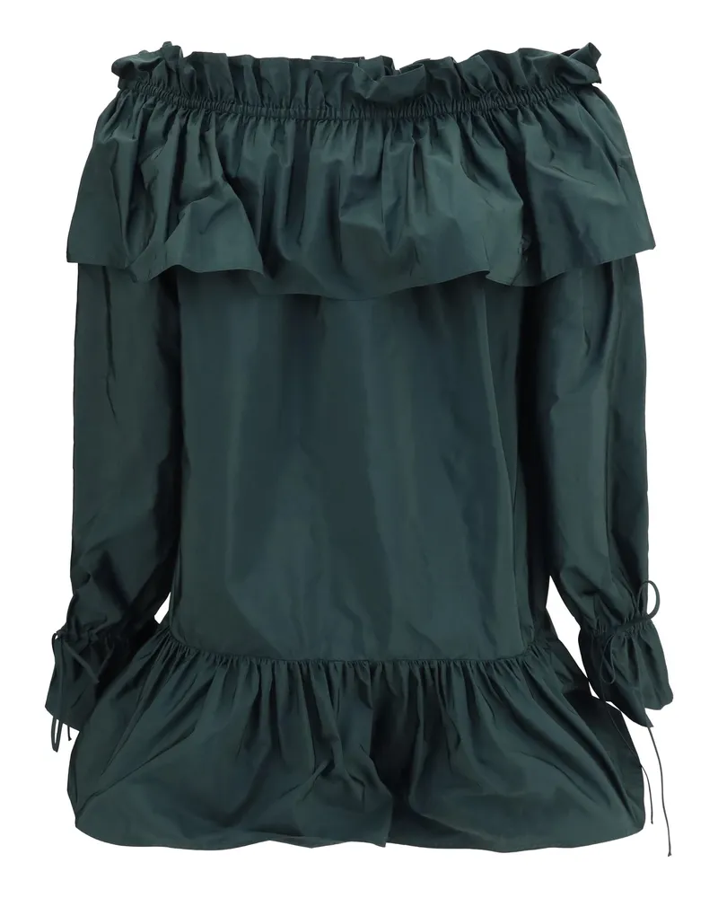 Saint Laurent Women's Ruffled Nylon Poplin Dress Vert Fonce Polyamide Green