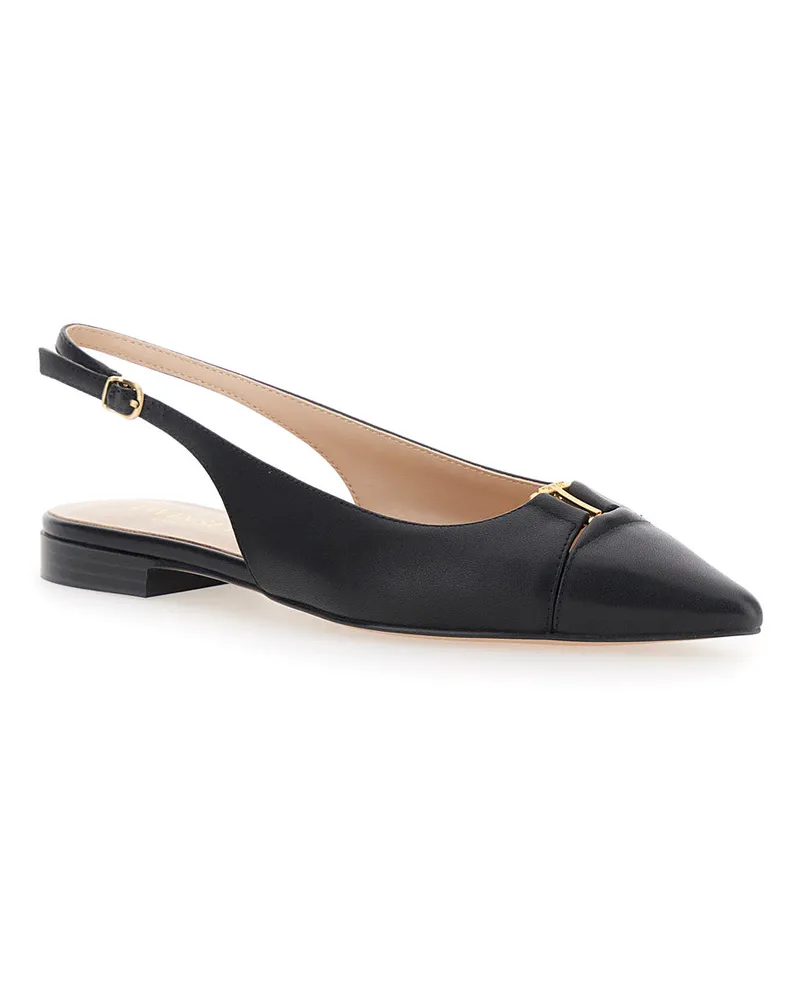 Twin-Set Women's Ballet Shoes Pointed Leather Black Fabric Ballerina Black