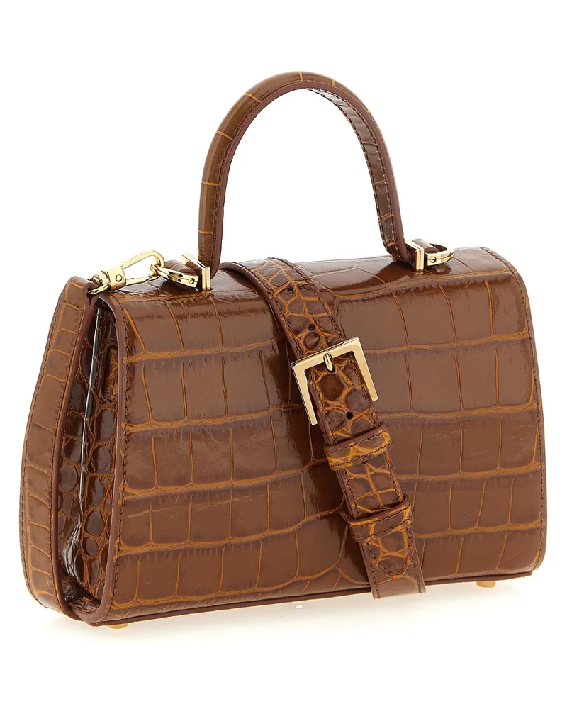 Versace Women's Crocodile-Embossed Calfskin Top Handle Bag Brown Leather Brown