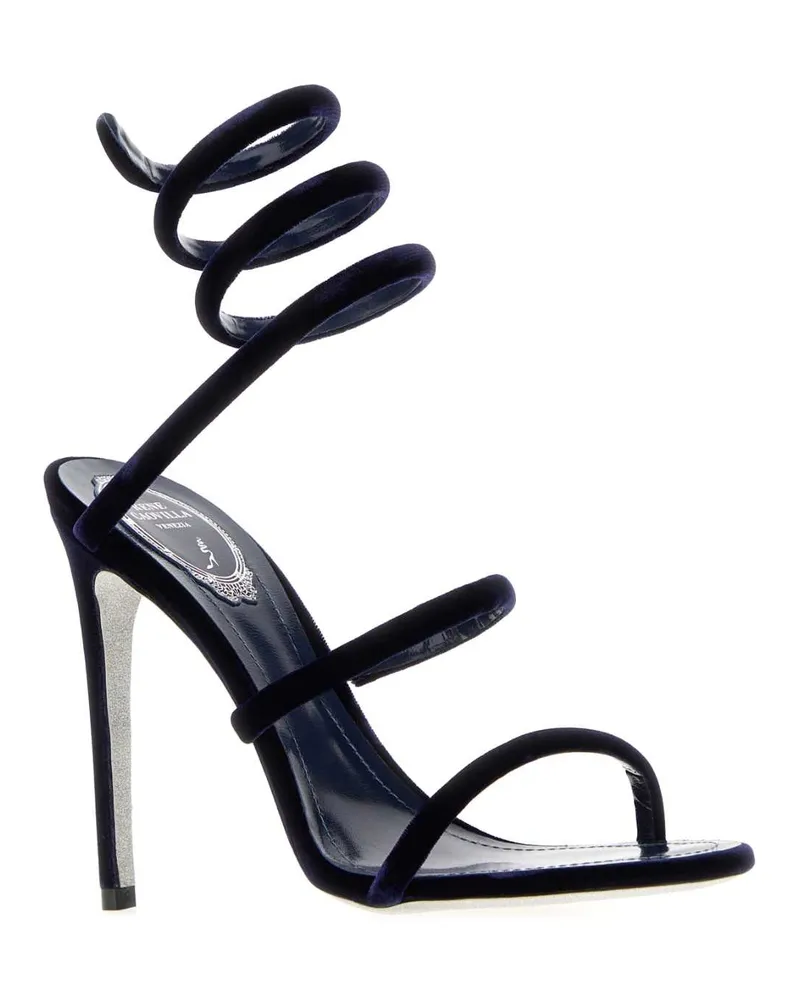 René Caovilla Women's Midnight Blue Velvet Cleo Sandals Dark Sandali Navy