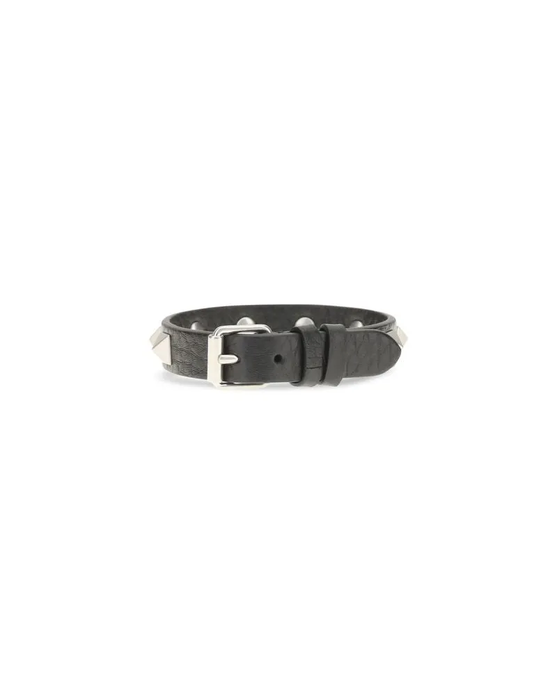 Valentino Garavani Men's Black Calf Leather Bos Taurus Bracelet Black