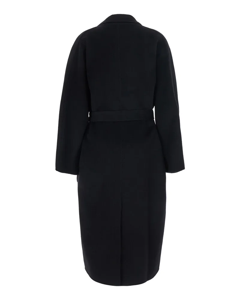 Elisabetta Franchi Belted Tech Fabric Coat — Black Black