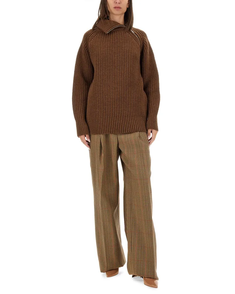 Dries van Noten Check Pattern Wool Trousers — Brown Brown
