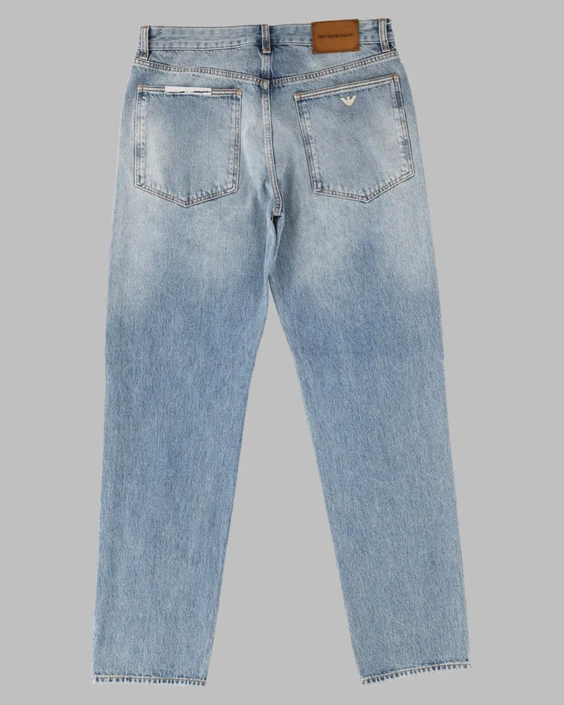 Emporio Armani Distressed Regular-Fit Cotton Jeans — Blue Blue