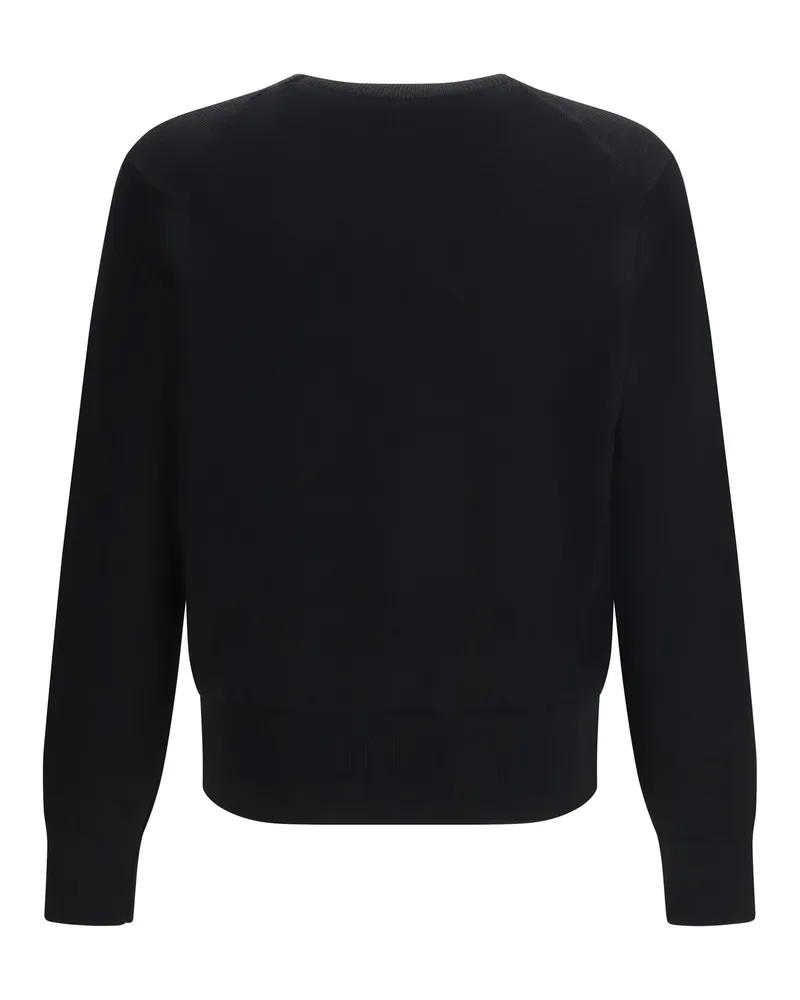 AMI Paris Men's Pull Col Rond Ami De Coeur Noir-Rouge Cotton Knitwear Noir/rouge Sweater Black