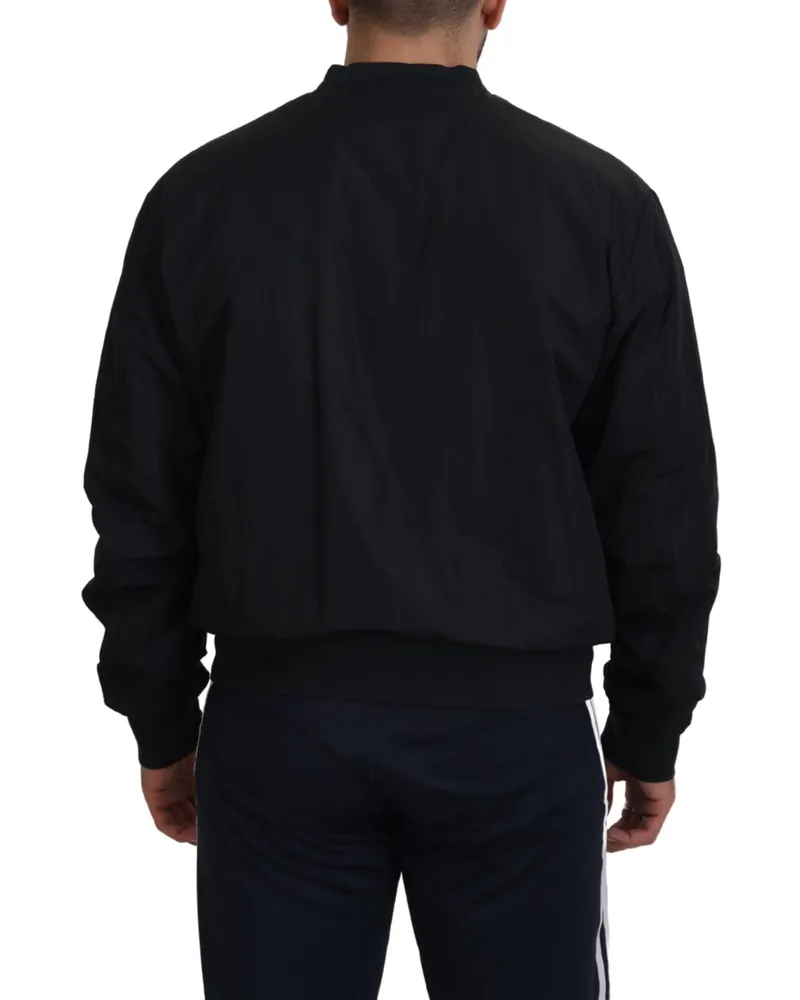 Dolce & Gabbana Men Black Nylon Logo Bomber Zipper Jacket Clothing Black