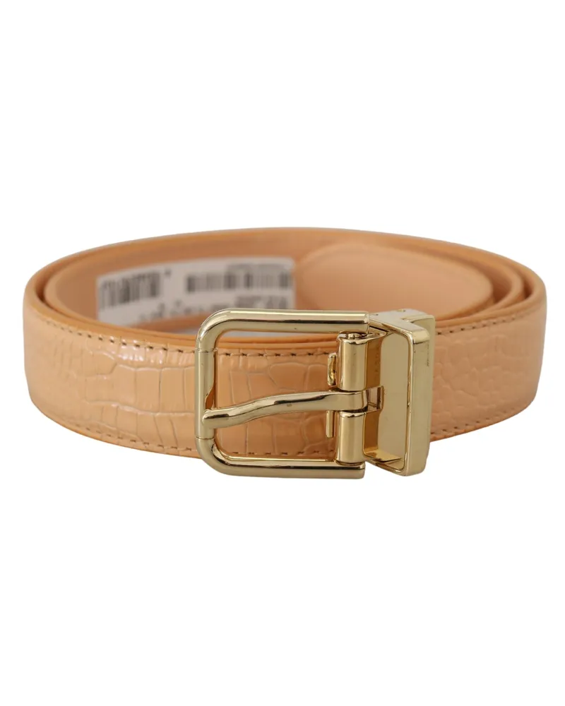 Dolce & Gabbana Women's Beige Exotic Leather Gold Metal Buckle Belt Beige