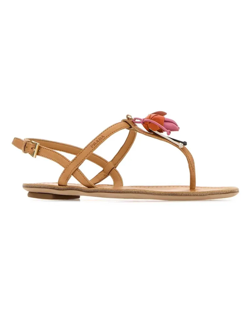 Prada Women's Camel Leather Thong Sandals Naturale Sandali Beige