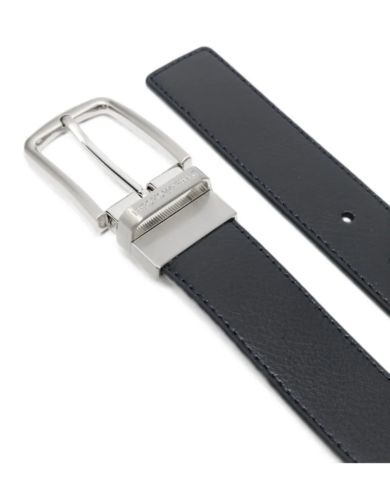 Emporio Armani Logo-Engraved Leather Belt — Navy Navy