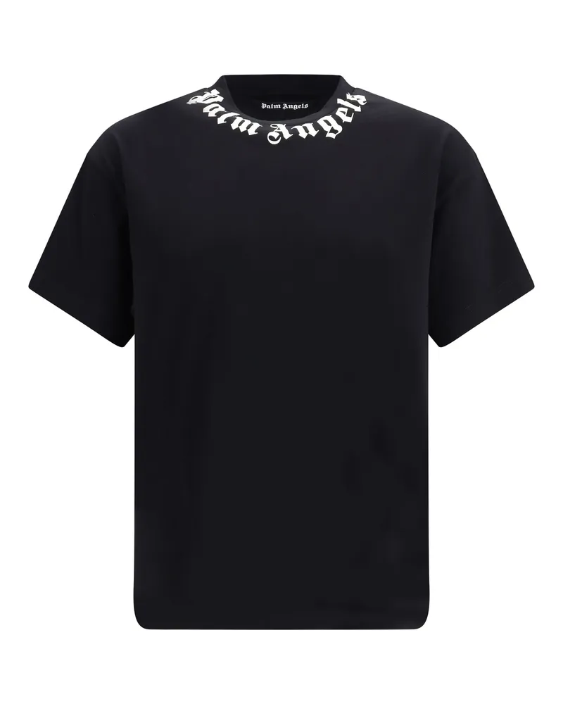 Palm Angels Men's Crewneck T-Shirt Black-Off White Cotton T-Shirts Black/off And Polos Black