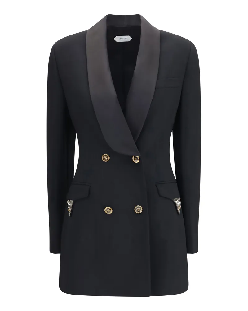 Versace Women's Blazer Double-Breasted Wool Black Fleece (ovis Aries) Dress Black