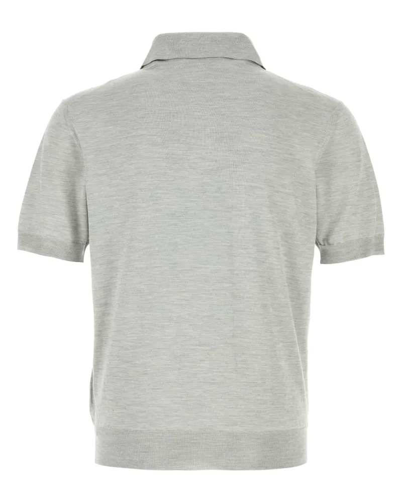 Prada Men's Grey Silk Polo Shirt Talco Exterior: Recycled Gray