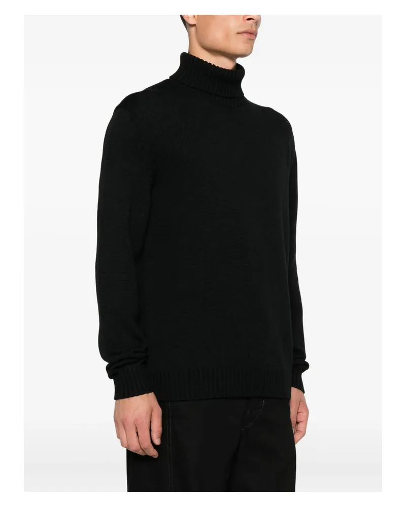 Zanone Virgin Wool Ribbed Knit Sweater — Black Black