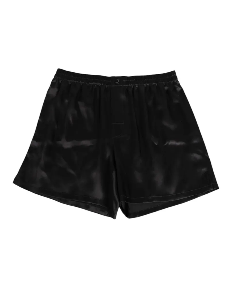 Dolce & Gabbana Black Silk Satin Elastic Men Boxer Short Swimwear Black