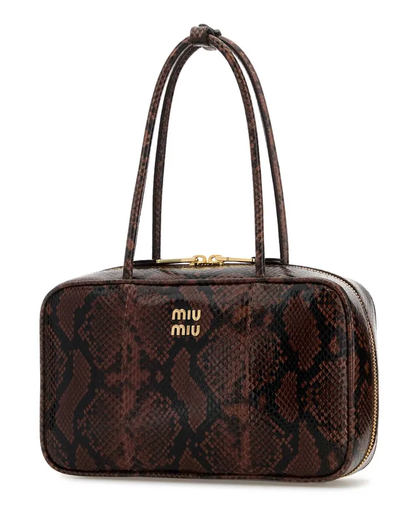 Miu Miu Python-Print Leather Shoulder Bag — Brown Brown
