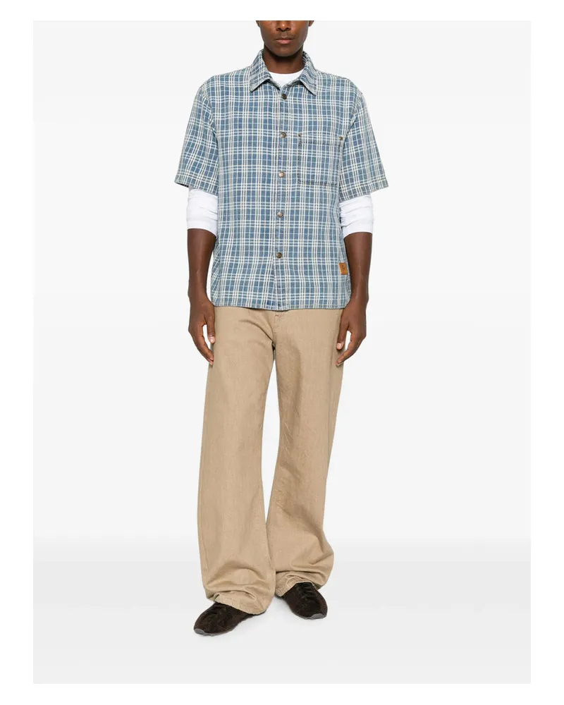 Burberry Men's Short-Sleeved Shirt Garret Blue Check Cotton Blue-Neutrals Blue/neutrals Blue