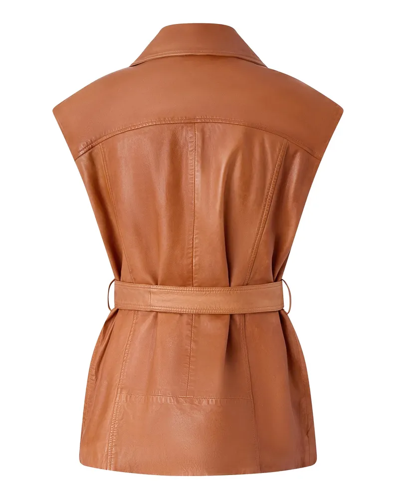 Pinko Women's Gilet Gypsy Washed Leather Brown Cream Of Mocha Waistcoats & Gilets Brown