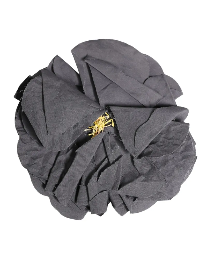 Dolce & Gabbana Women's Gray Floral Motif Silk Blend Poplin Fabric Bar Pin Brooch Viscose Brass Plastic Accessory Gray