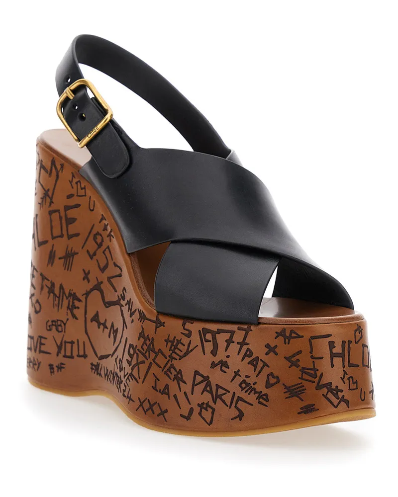 Chloé Women's Wedges Maxime Black Leather Calf Shoe Black