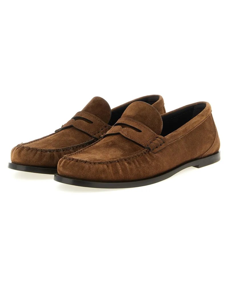 Saint Laurent Men's Brown Calfskin Slip-On Loafers Brown