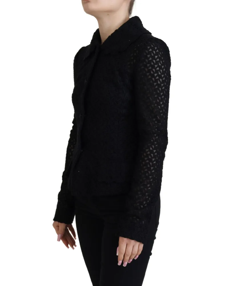 Dolce & Gabbana Women Black Wool Knitted Button Down Collar Jacket Virgin Clothing Black