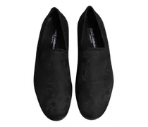 Black Floral Brocade Loafers Men Dress Shoes Viscose Cotton Silk Polyester