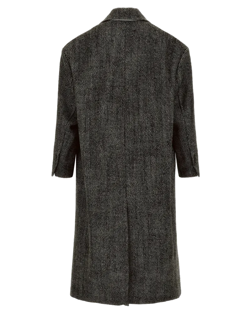 AMI Paris Herringbone Virgin Wool Coat — Black Black