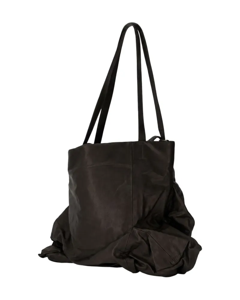 Yohji Yamamoto Unisex Unevenness Shopper Bag -  Leather Black Cowhide Totes-Shopping-Bags Black