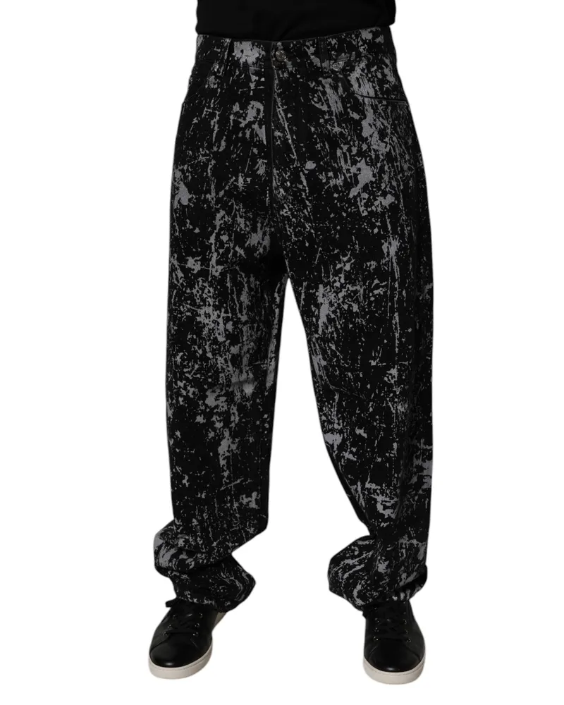 Dolce & Gabbana Black Tie Dye Cotton Straight Men Denim Jeans And White Clothing Black