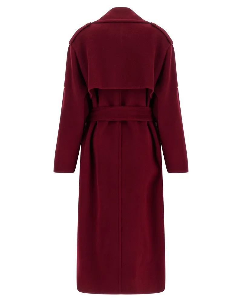 Alberta Ferretti Double-Breasted Wool-Cashmere Coat — Burgundy Burgundy