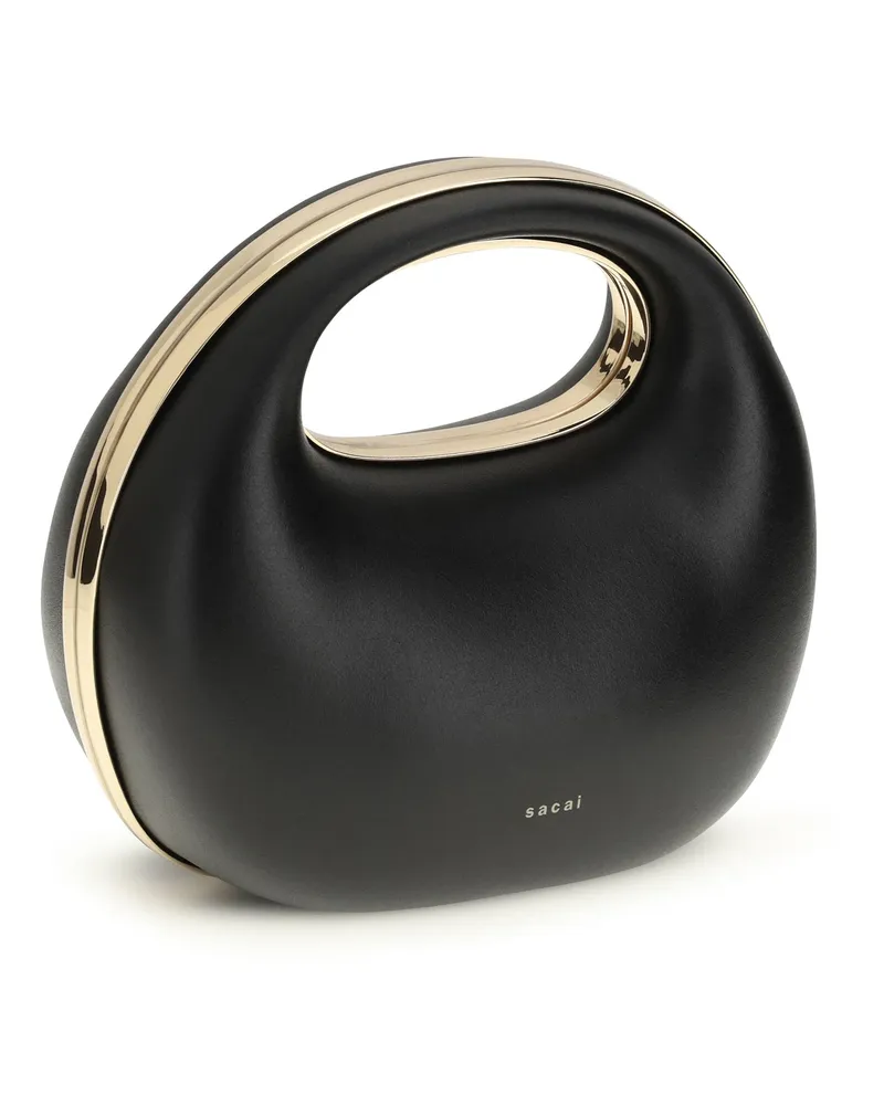Sacai Women's Rigid Handbag Black Calf Leather Bos Taurus Handbags Hand Bags Black