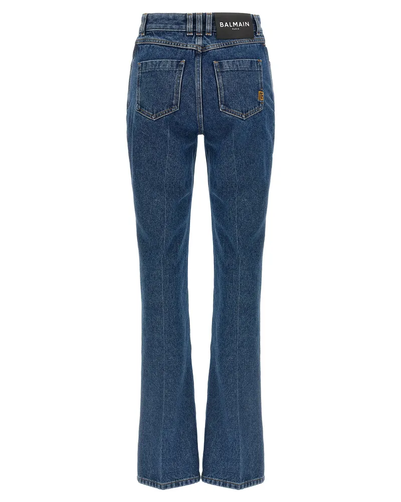 Balmain Embroidered High-Waist Jeans — Blue Blue